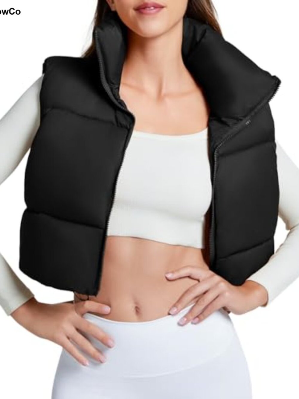 Cropped Quilted Puffer Vest Sleeveless Zip Fall Winter